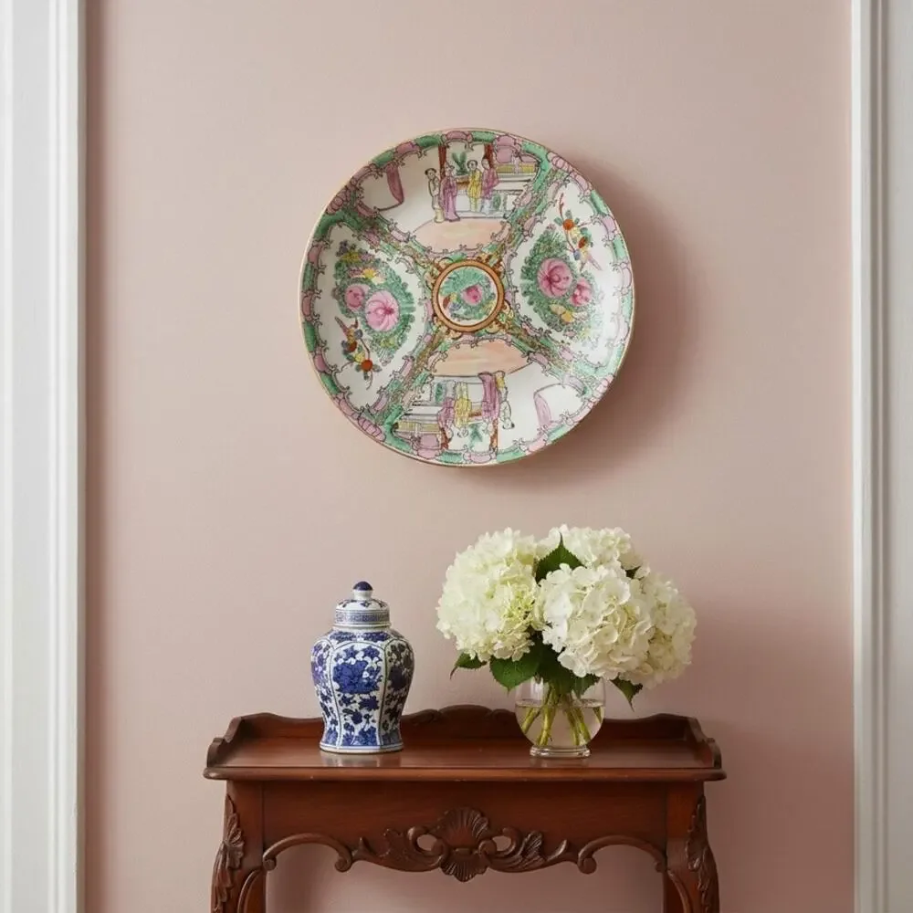 Vintage Chinese Rose Medallion Plate-Famille Rose-Qianlong Mark Charger-Asian